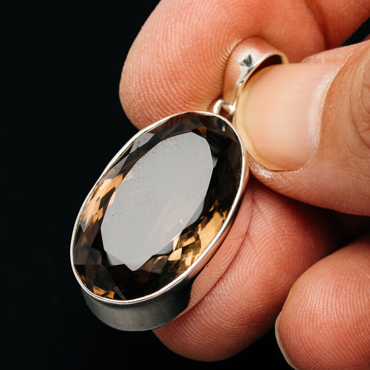 Premium 26.5ct Faceted Smoky Quartz Pendant 1 1/2" (.925 Sterling Silver)