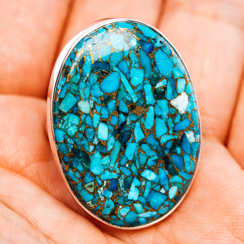 Blue Copper Turquoise Ring Size 9 Adjustable (.925 Sterling Silver)