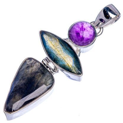 Labradorite, Amethyst Pendant 2 1/8" (925 Sterling Silver) P39811