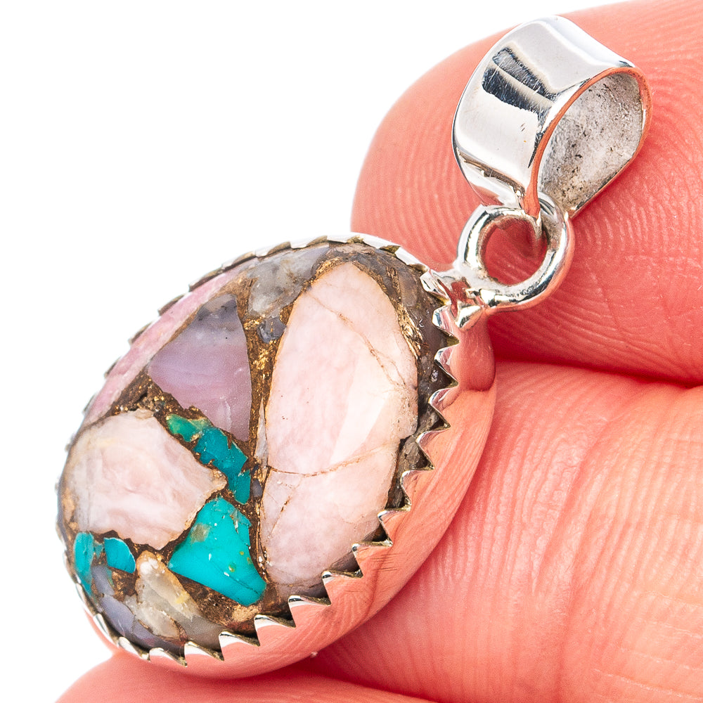 Pink Opal In Turquoise Pendant 1 1/8" (.925 Sterling Silver)