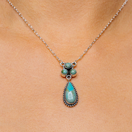 Turquoise teardrop pendant necklace with .925 sterling silver chain