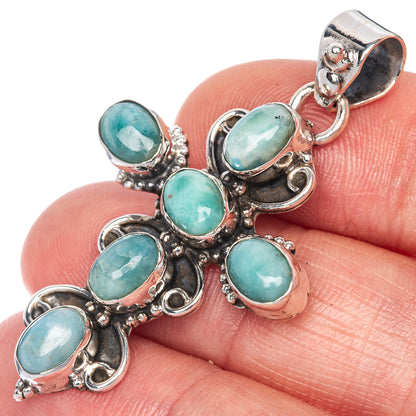 Larimar Cross Pendant 1 3/4" (925 Sterling Silver) P40797