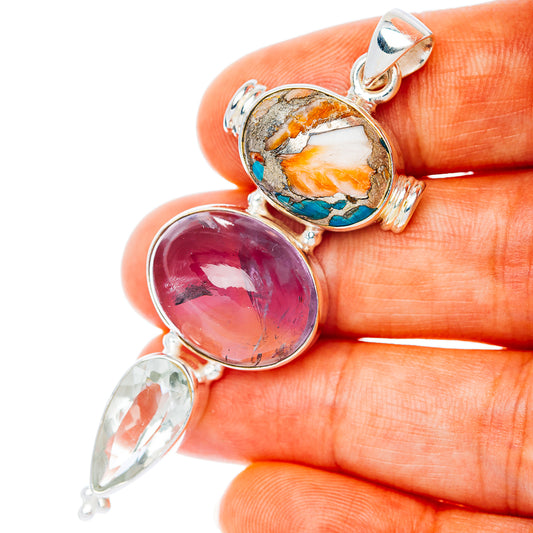 Premium Multi-Gem Spiny Oyster Turquoise, Amethyst, Green Amethyst Pendant 2 3/8" (.925 Sterling Silver)