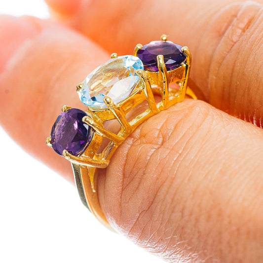 Blue Topaz, Amethyst Ring Size 7 (.925 Sterling Silver) 24k Gold Plated