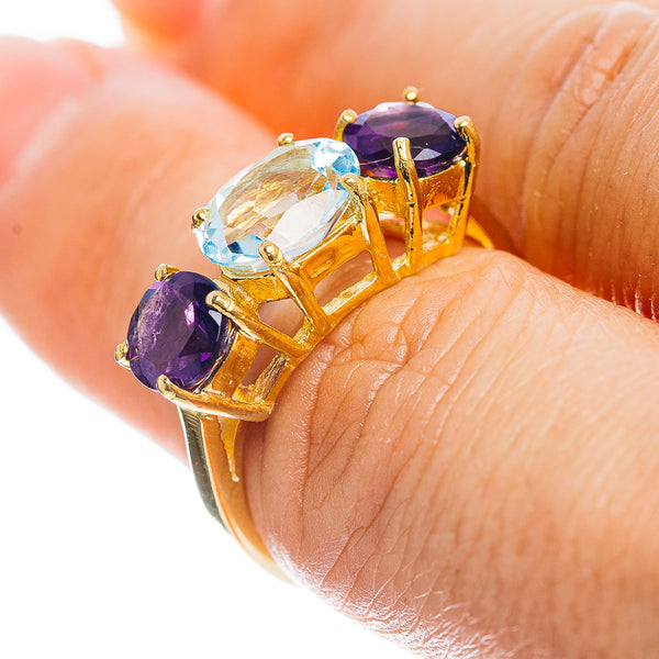 Blue Topaz, Amethyst Ring Size 7 (.925 Sterling Silver) 24k Gold Plated