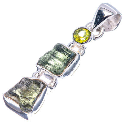 Moldavite, Peridot Pendant 1 3/8" (.925 Sterling Silver)