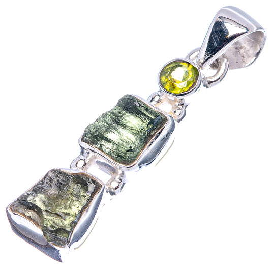 Sterling silver pendant with round peridot and two faceted dark green stone blocks