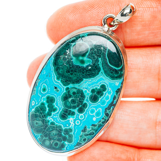 Malachite In Chrysocolla Pendant 2 1/8" (German Silver)