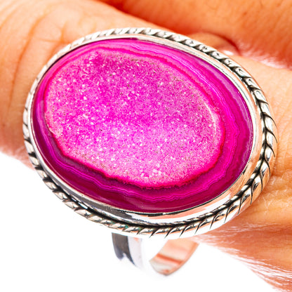 Large Pink Quartz Druzy Ring Size 13.5 (925 Sterling Silver) R143038