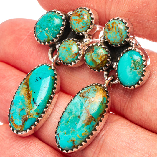 Turquoise cabochon cluster drop earrings in .925 sterling silver setting