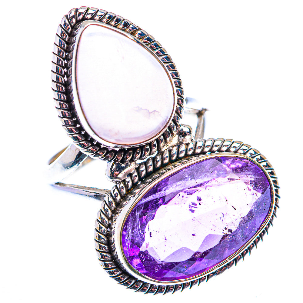 Large Faceted Amethyst, Rose Quartz Ring Size 7.5 (925 Sterling Silver) RING140263