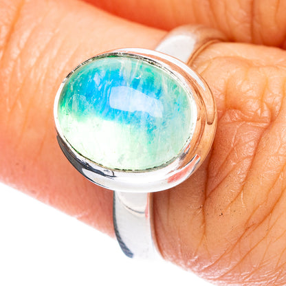 Green Moonstone Ring Size 6.5 (925 Sterling Silver) R3717