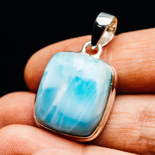 Premium Larimar Pendant 1 3/8" (.925 Sterling Silver)