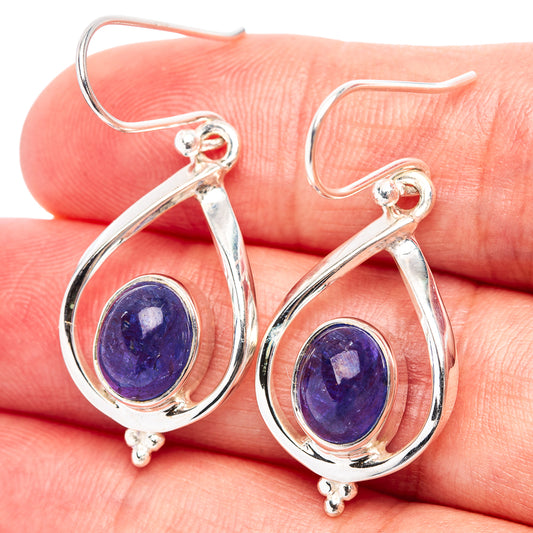 Teardrop gemstone earrings in .925 sterling silver with blue round center stone