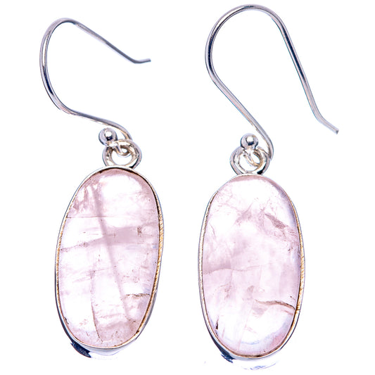 Rose quartz oval drop earrings in .925 sterling silver with French hook backs