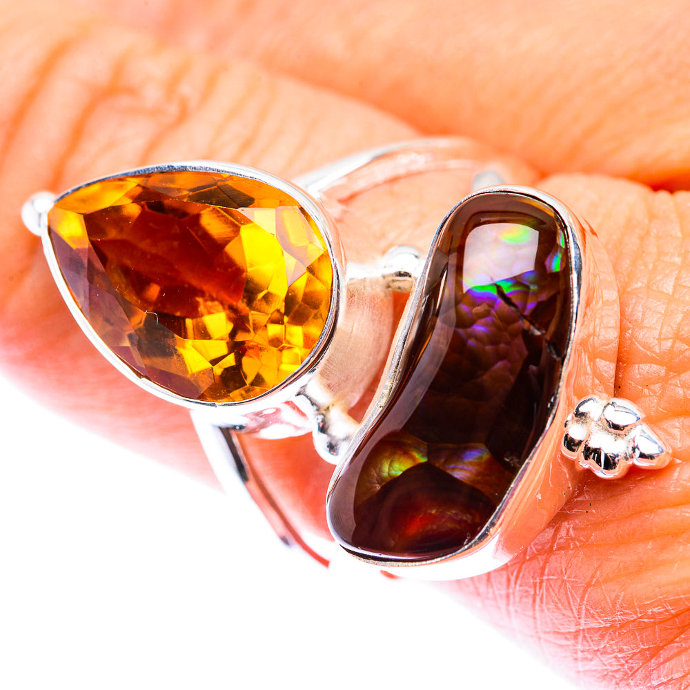 Large Mexican Fire Agate, Citrine Ring Size 9 (925 Sterling Silver) RING140261