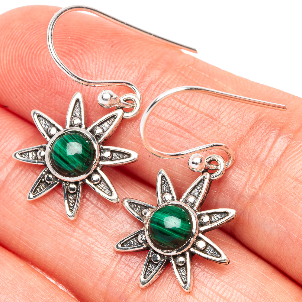 Malachite Flower Dainty Earrings 1 1/4" (925 Sterling Silver) E2068