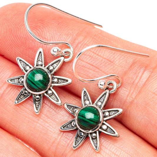 Malachite Flower Dainty Earrings 1 1/4" (925 Sterling Silver) E2068