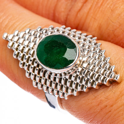Large green sillimanite ring in 925 sterling silver, round bezel on linked band