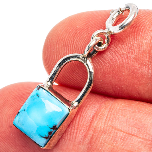 Golden Hills turquoise lock pendant, .925 sterling silver, blue stone with top loop