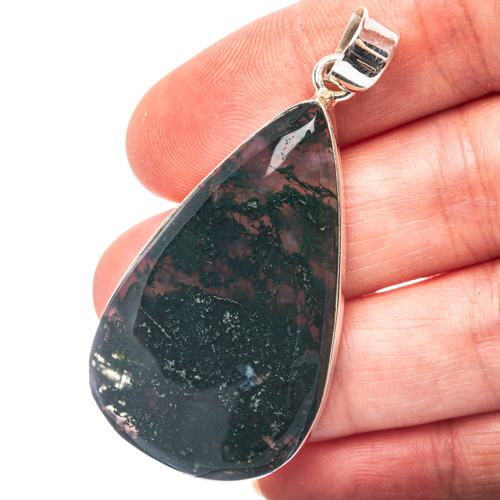 Green Moss Agate Pendant 2 1/4" (.925 Sterling Silver)