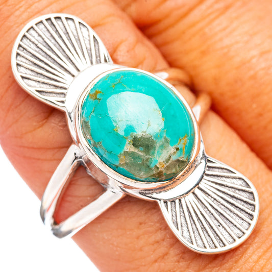 Turquoise cabochon ring, size 9, .925 sterling silver with engraved fan band