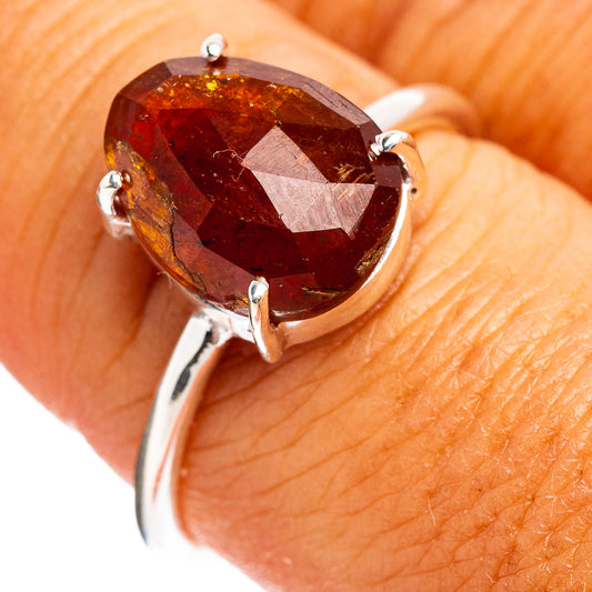 Orange kyanite-style gemstone ring in .925 sterling silver, oval bezel with prongs