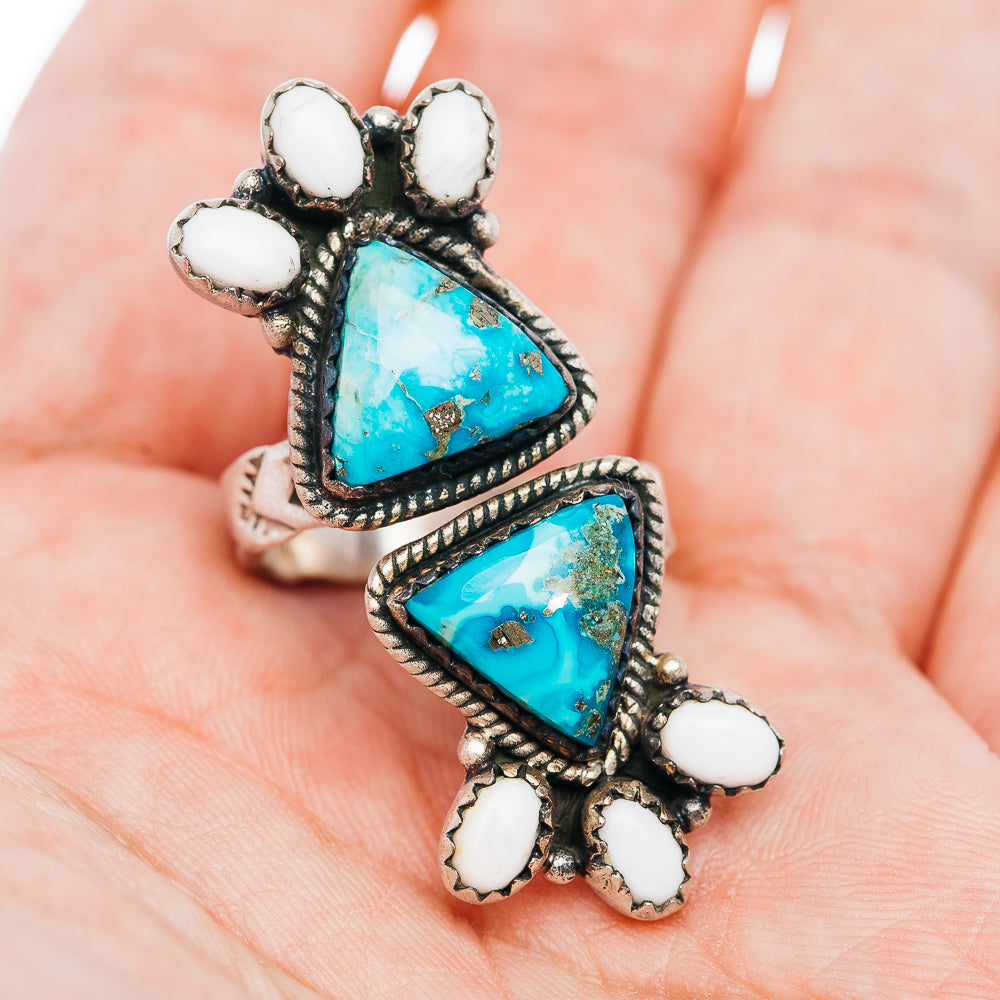 Exclusive Sierra Bella Turquoise, White Buffalo Turquoise Ring Size 8 Adjustable (.925 Sterling Silver)