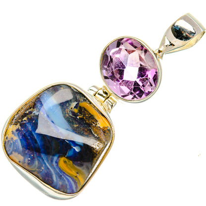 Boulder Opal, Amethyst Pendant 1 3/4" (925 Sterling Silver) PD37980