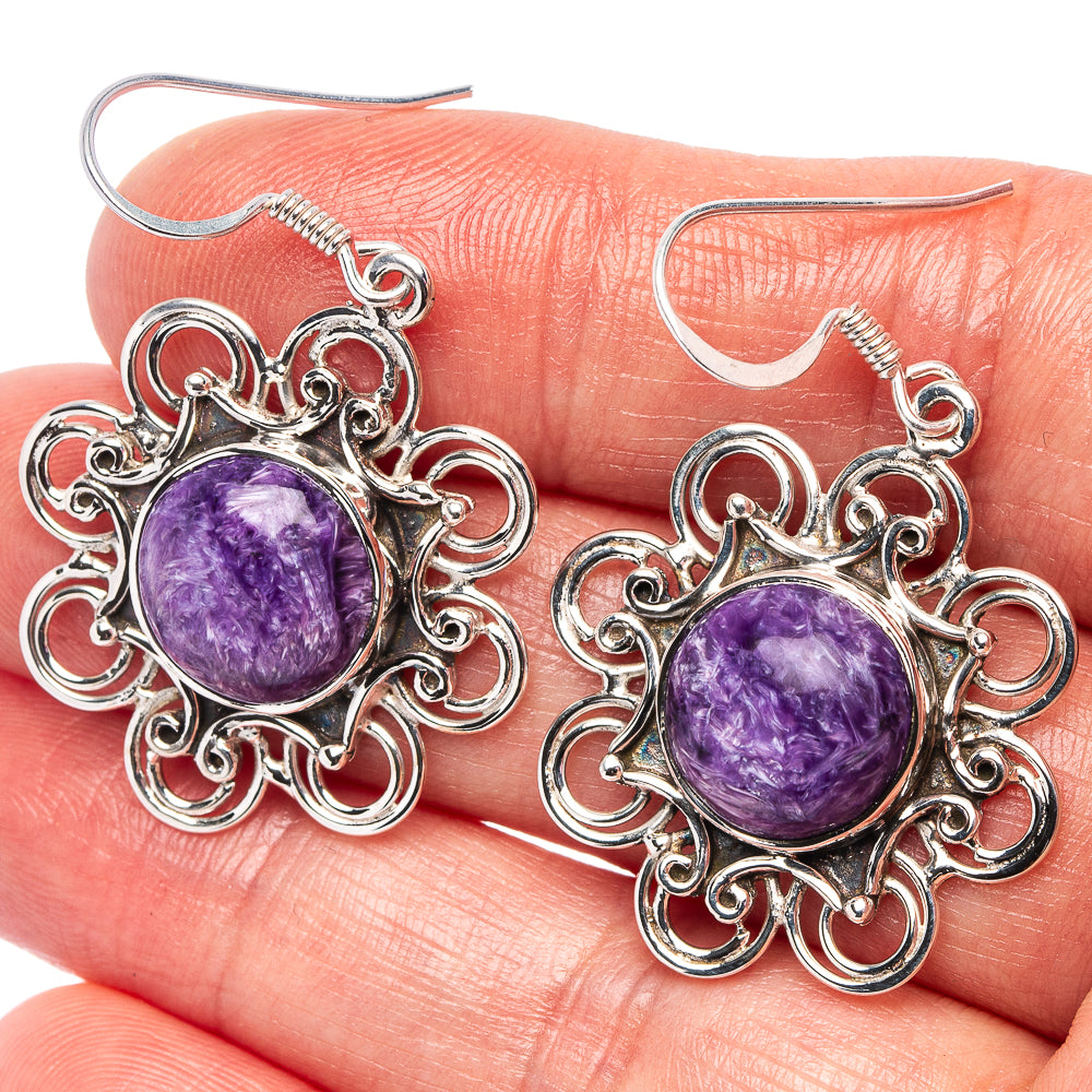 Premium Charoite Earrings 1 5/8" (.925 Sterling Silver)