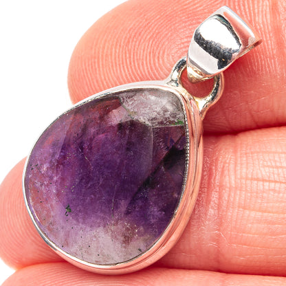 Bi-color amethyst pendant, pear-shaped cabochon in .925 sterling silver bezel