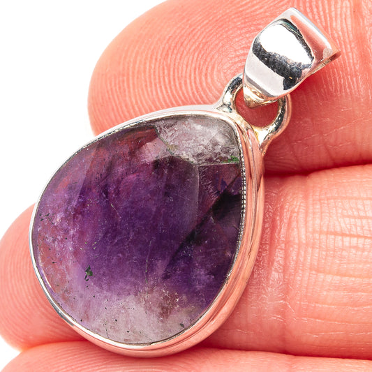 Bi-color amethyst pendant, pear-shaped cabochon in .925 sterling silver bezel