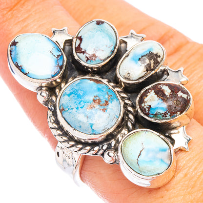Golden Hills Turquoise Native Style Ring Size 8 Adjustable (.925 Sterling Silver) Exclusive