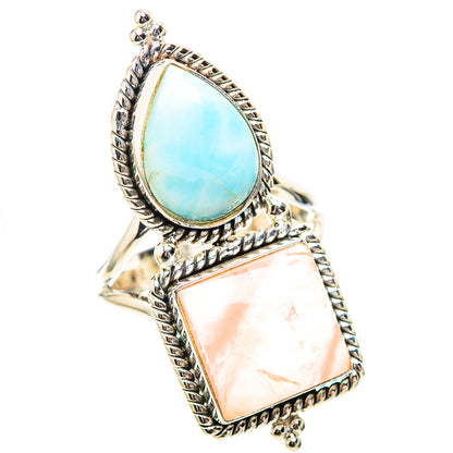 Large Rose Quartz, Larimar 925 Sterling Silver Ring Size 9 (925 Sterling Silver) RING139492