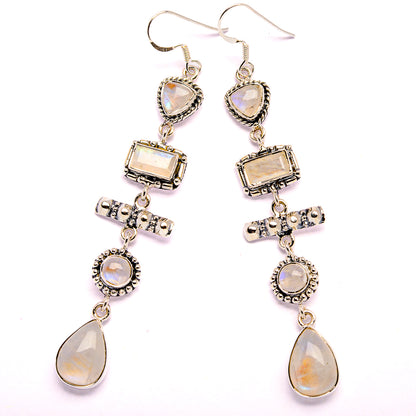 Signature Rainbow Moonstone, Tanzanite Earrings 3 1/2" (925 Sterling Silver) EARR431974