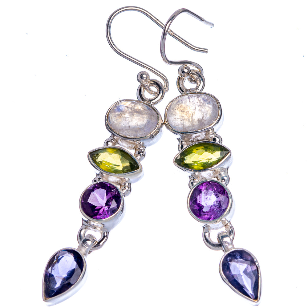 Rainbow Moonstone, Peridot, Amethyst, Tanzanite Earrings 2" (925 Sterling Silver) E433020