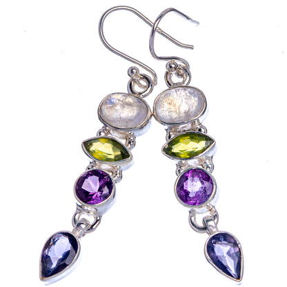 Rainbow Moonstone, Peridot, Amethyst, Tanzanite Earrings 2" (925 Sterling Silver) E433020