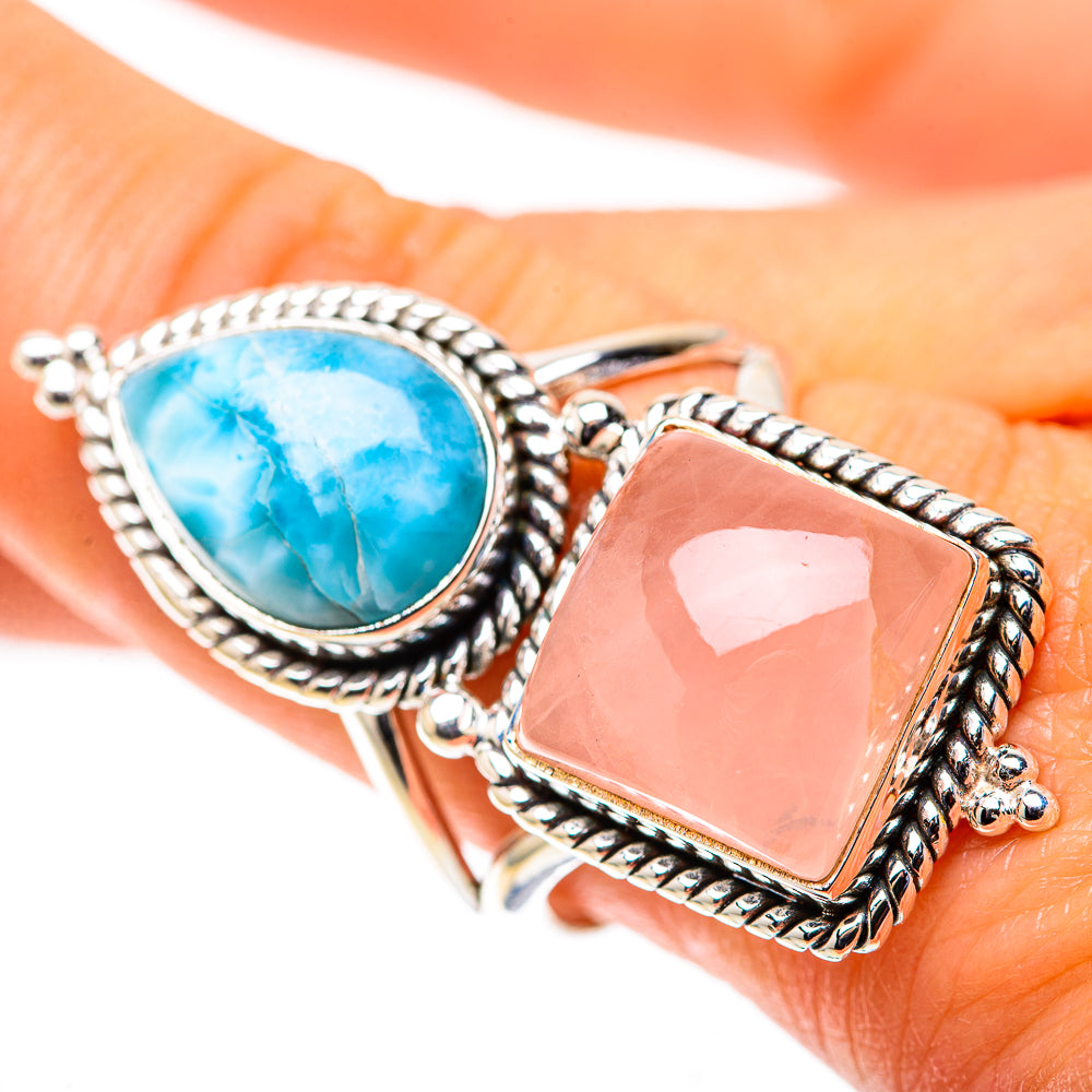 Large Rose Quartz, Larimar Ring Size 9.75 (925 Sterling Silver) RING138675