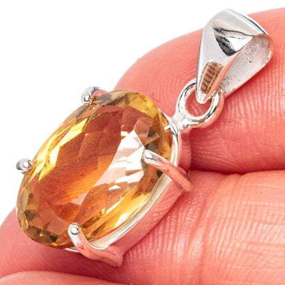 Sterling silver citrine pendant with large oval faceted gemstone and bail
