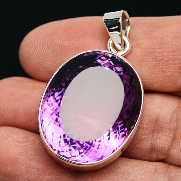 Premium 73ct Faceted Brazilian Amethyst Pendant 1 5/8" (.925 Sterling Silver)