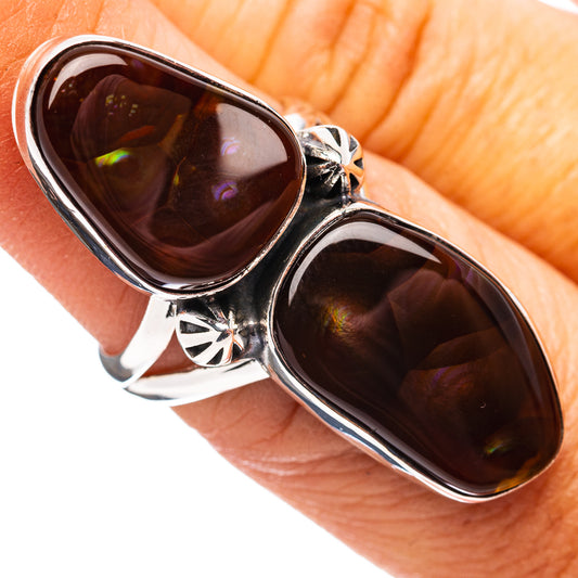 Sterling silver double oval fire agate ring with star cutout design, size 6.25