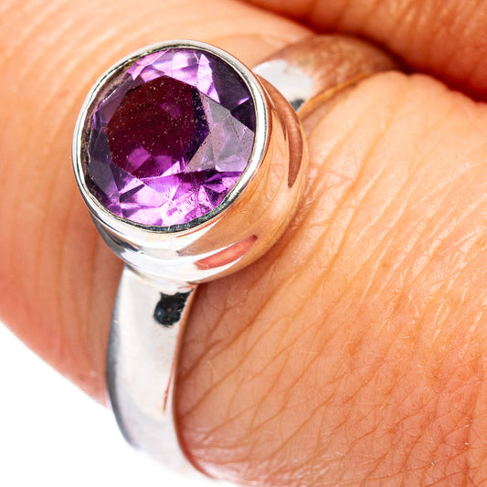 Faceted amethyst ring with purple stone, 925 sterling silver, size 8.25