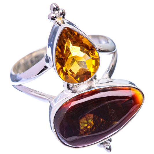Large Mexican Fire Agate, Citrine Ring Size 11.25 (925 Sterling Silver) R140837