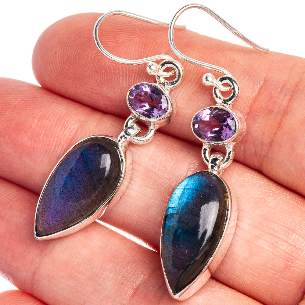 Labradorite, Amethyst Earrings 1 3/4" (925 Sterling Silver) E433011