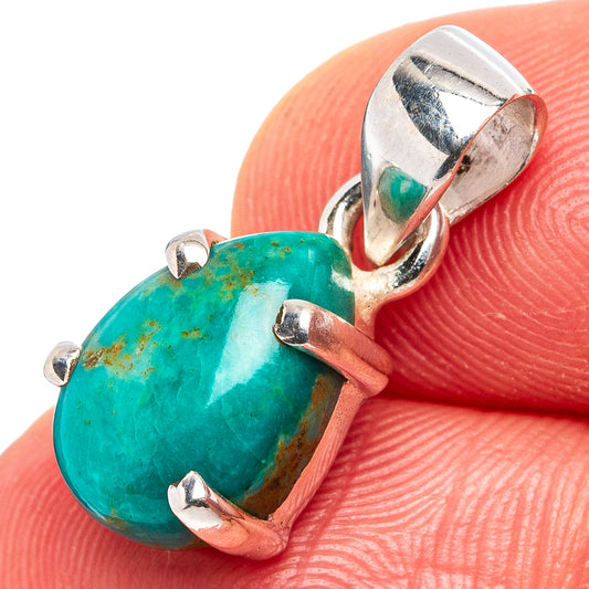 Turquoise oval pendant in .925 sterling silver with open bail, close-up