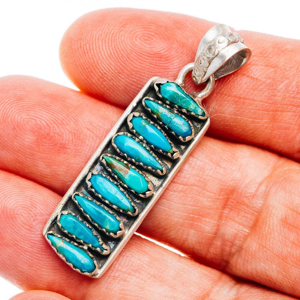 Southwestern Style Kingman Turquoise Pendant 1 5/8" (.925 Sterling Silver)