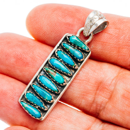 Southwestern Style Kingman Turquoise Pendant 1 5/8" (.925 Sterling Silver)