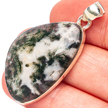 Green Moss Agate Pendant 1 3/4" (925 Sterling Silver) P43508
