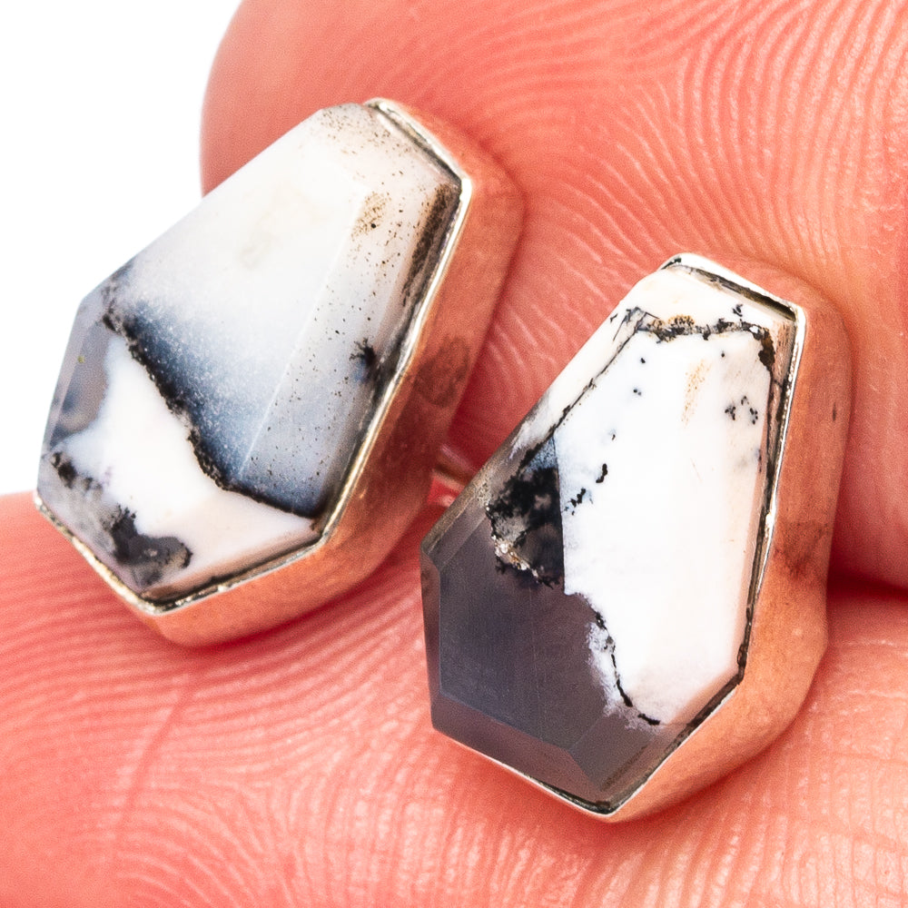 Faceted Dendritic Opal Earrings 1/2" (925 Sterling Silver) E1606