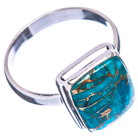 Sterling silver ring with turquoise oval stone and gold matrix, wide bezel